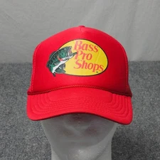 Bass Pro Shops Trucker Hat Red Mesh Snapback Cap Rope Detail Fishing Outdoors