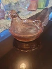 Vintage Pink LG Wright Glass Hen on Nest