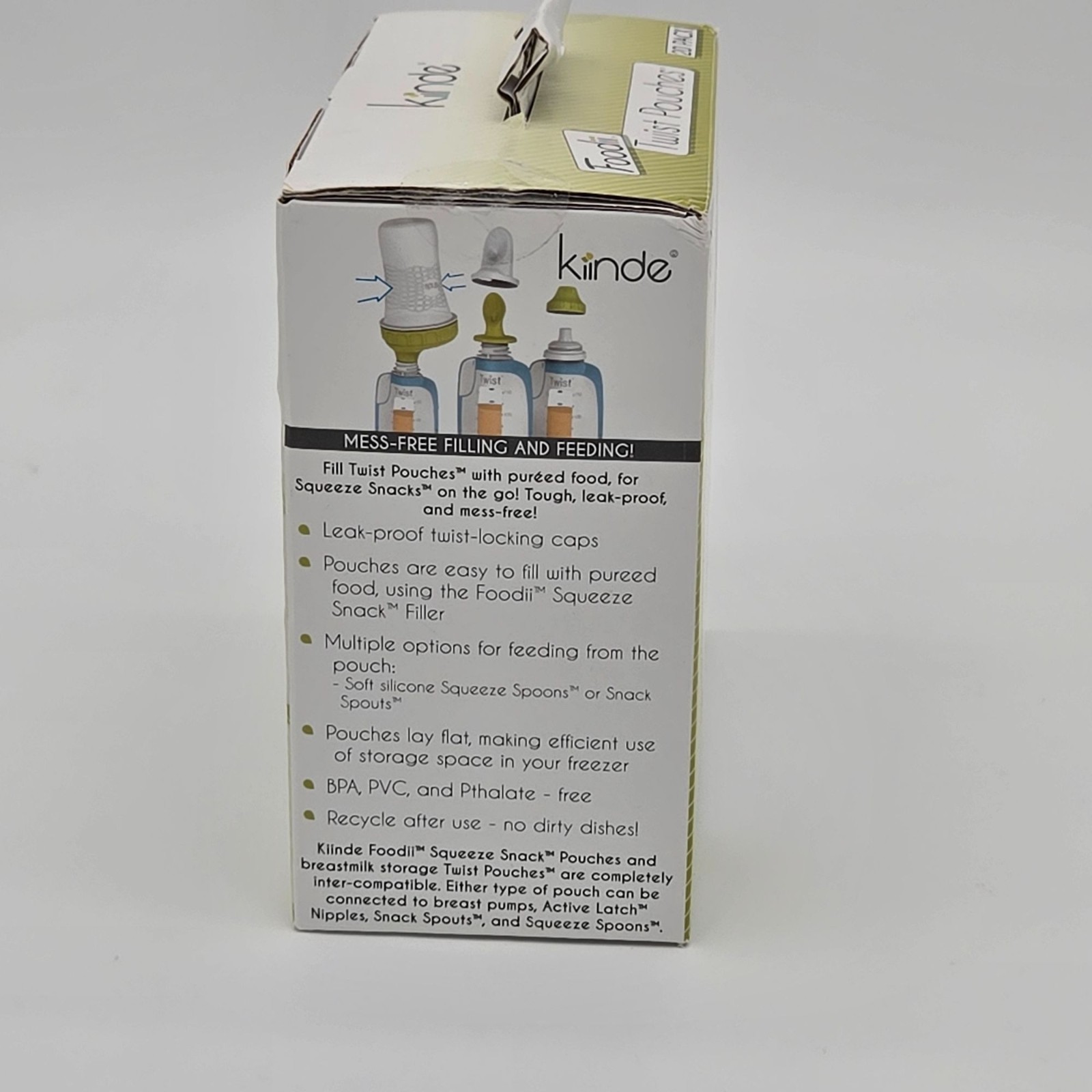 Kiinde Foodii Twist Pouches 20-Pack Pre-Sterilized Leak-Proof Snack & Milk Stora