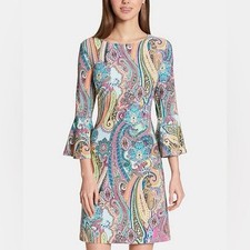 Tommy Hilfiger Paisley Bell Sleeve Knit A-Line Dress Multicolor 6P