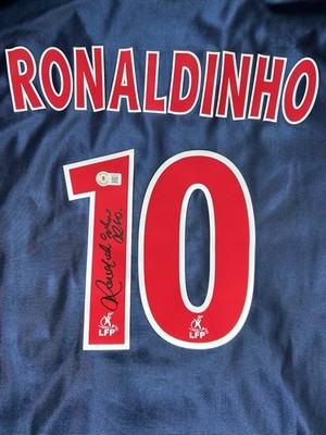 Autographed/Signed Ronaldinho PSG Paris Saint Germain Blue Jersey
