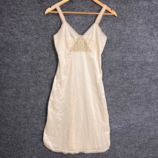 Vintage Full Slip Dress Womens Size 32/10 Cream Excellent Lace Trim Antron III