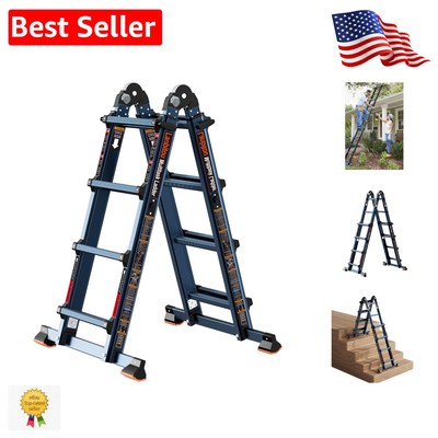 Telescoping 14FT Anti-Slip Ladder - 4 Step Extension with Unique Safety Lock