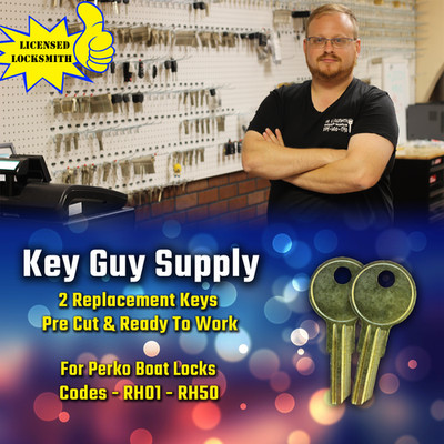 RH01-RH50. Pair of keys for PERKO BOATS locks. Cut to code. Licensed Locksmith.