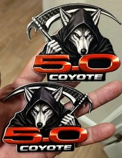 Coyote 5.0 Grim Reaper wolf side fender emblems 3D texture 4" Pair