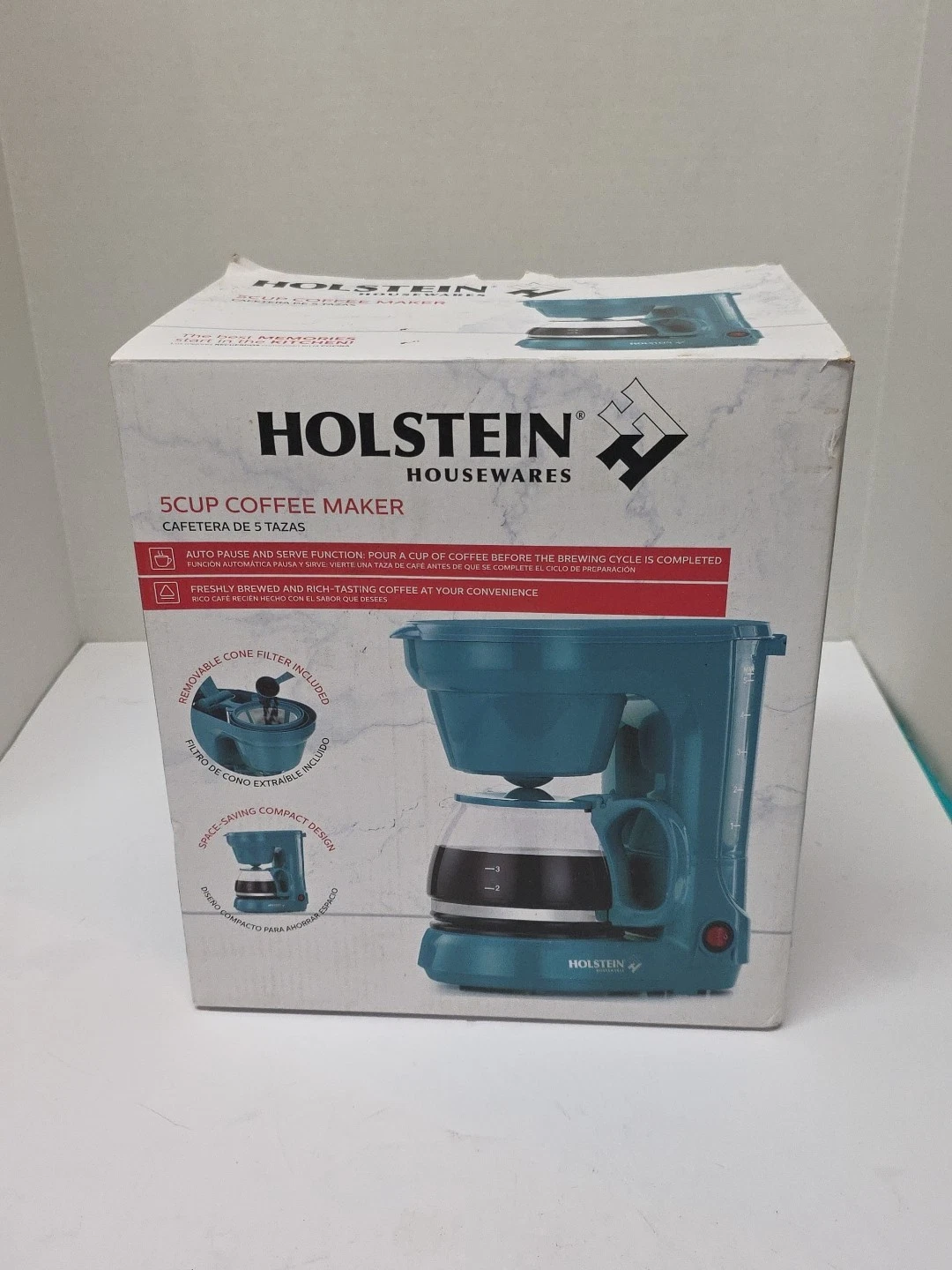 Holstein Housewares 5-Cup Compact Coffee Maker Teal Retro Design NEW