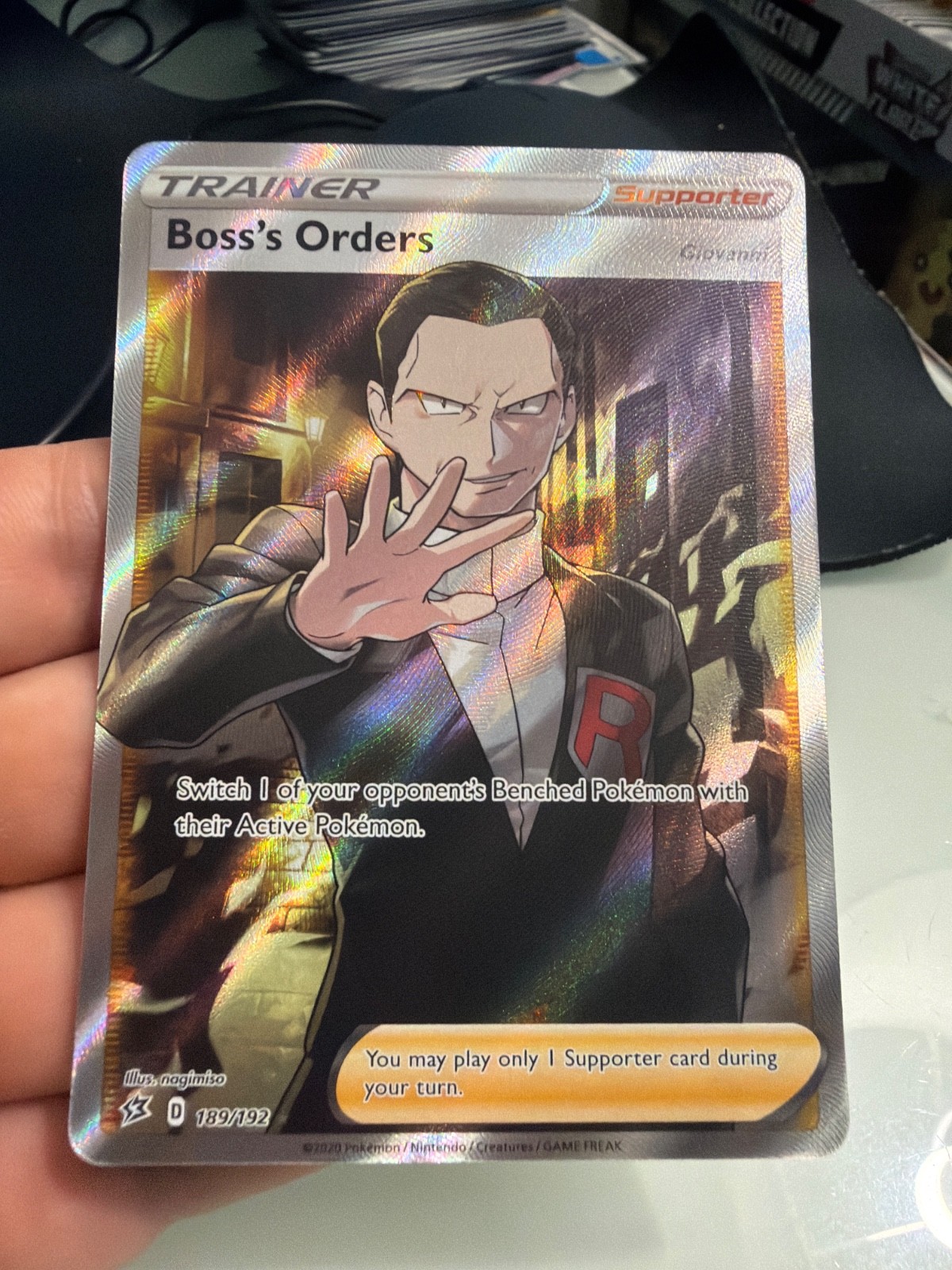 Nm sun and moon Boss's Orders (Full Art) 189/192 Swsh02: Rebel Clash Holo