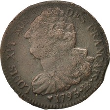 [#406215] Coin, France, 2 sols français, 2 Sols, 1793, Strasbourg, VF, Bro, nze