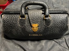 Antique Eli Lilly Black Leather MD Doctor Bag Medicine Vintage Travel USA