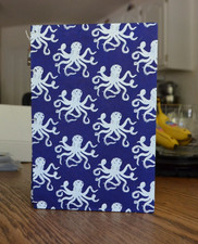 White octopus on a Blue Background, Handmade Sketch or Journal Book, 6.5" x 9.5"