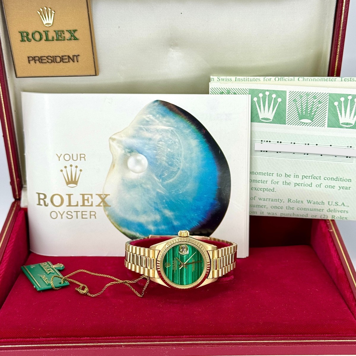 Rolex Lady-Datejust 26mm President Malachite Dial BOX PAPERS 18K