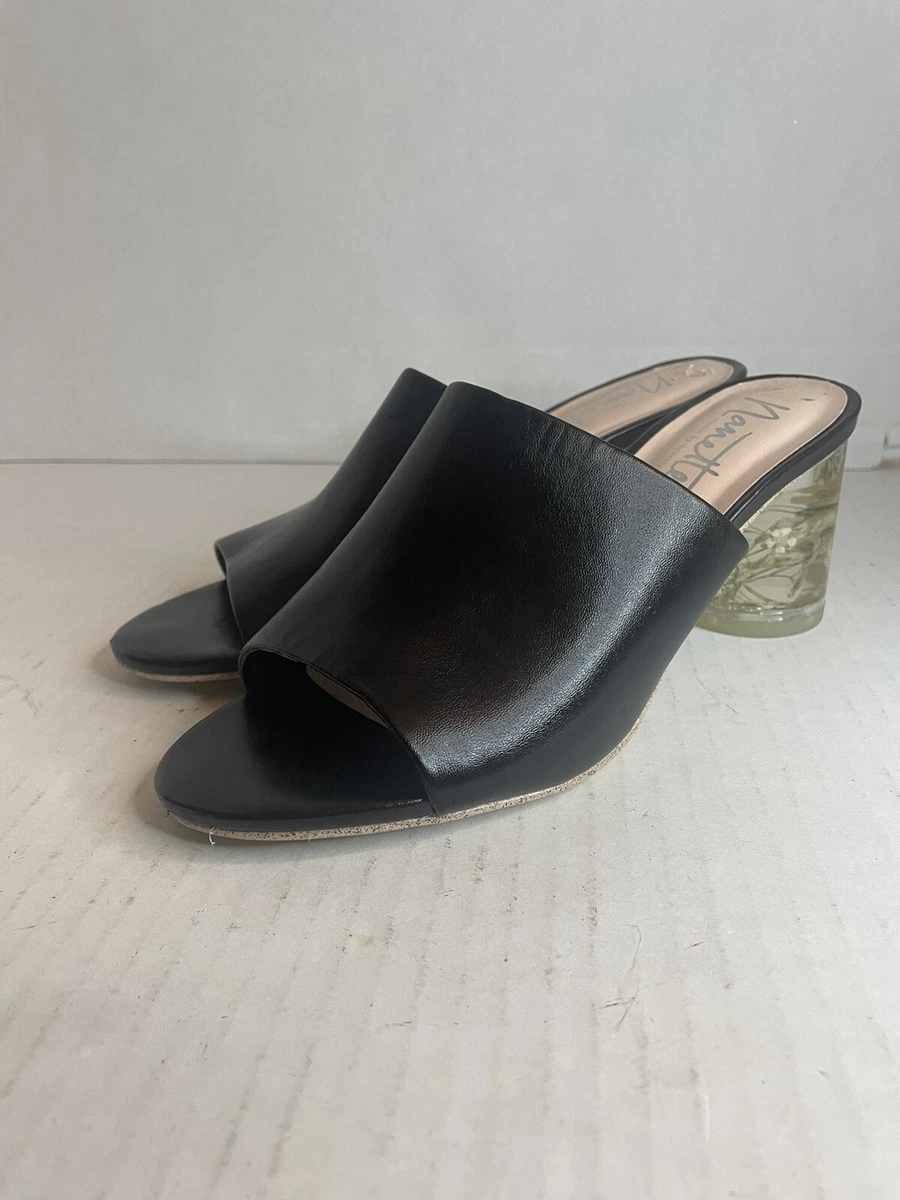 Womens 7.5 Black Floral Iris Mules See Thru Heels Nanette Lepore