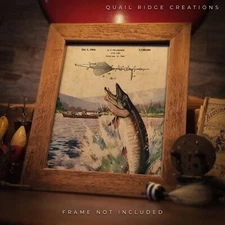 Vintage Pflueger Fishing Lure Patent Art Print 8X10 Muskie Hunting Cabin Decor