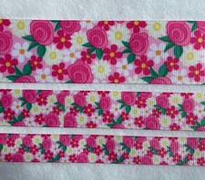 Pretty pink white floral pink Grosgrain ribbon 5/8" 7/8" 1.5" palm beach flower