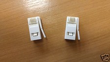 x 2 WHITE BT REPLACEMENT TELEPHONE PLUG CRIMP 4 PIN CONNECTOR CABLE WIRE BT431