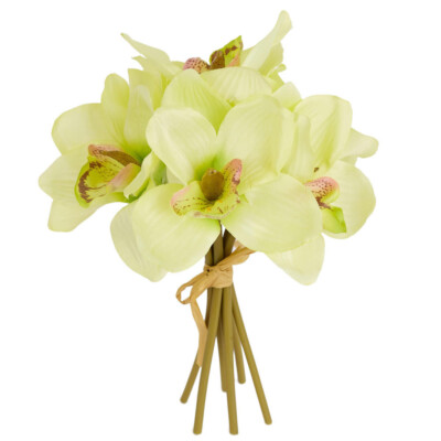 Set of 2 Richly Colored Artificial Light Green Cymbidium Orchid 9-1/2'' Bundles