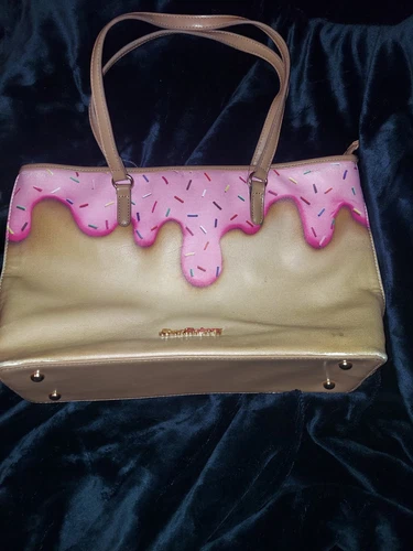 Large HandCrafted Art Leather Shoe Bakery Chris Campbell Pink Sprinkle Tote Bag