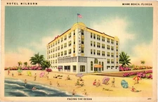 Miami Beach Florida Hotel Milburn Postcard 1930s Art Deco Retro Modern