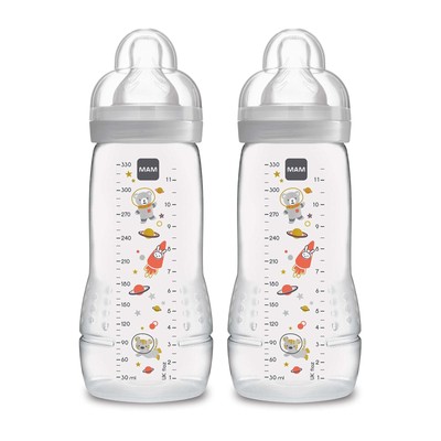 Easy Active Bottle 11 oz (2-Count), Fast Flow Bottles, 4+ Month, Unisex, Gray