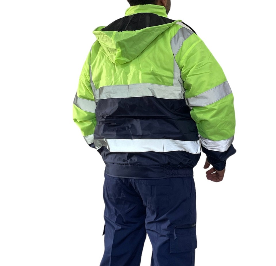 Mens Hi Viz Vis High Visibility Bomber Safety Padded Jacket Work ...