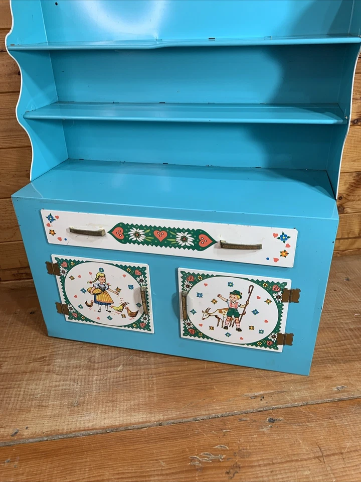 "Armario de colección Wolverine litográfico de hojalata con cajón usado en excelente estado 20-1/8"" x 17 x 6-3/4""" Foto 3 de 4