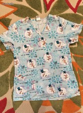 Women's Frosty the Snowman Medical Scrub Top Tee, Cute Fun Sz XS