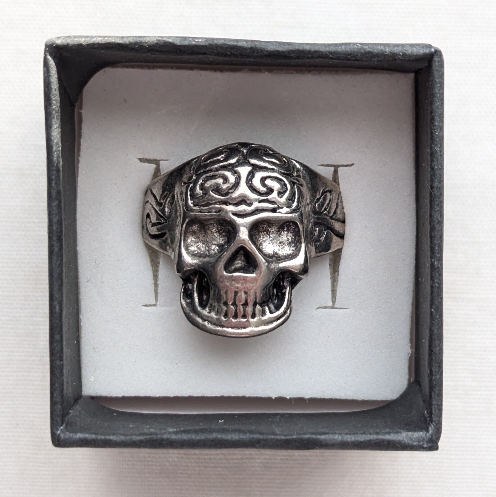 Skull Skeleton Head Statement Ring Silver Tone Go… - image 3