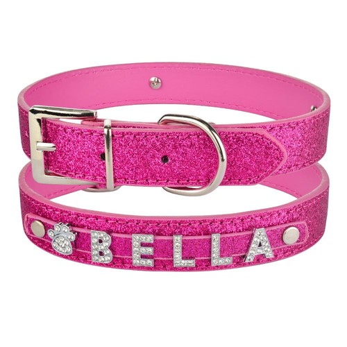 Rhinestone Dog Collar With Name Charms For Small Large Medium Dogs Bling Pink - Picture 11 of 20