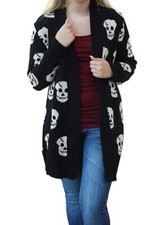 New Ladies Skull Knitted Gothic Halloween Open Cardigan Top UK Plus Sizes