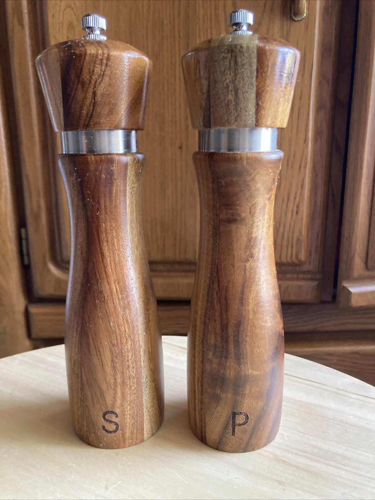 Gennua Acacia Wood Salt & Pepper Grinder Set Adjustable Grind Salt & Pepper Mill