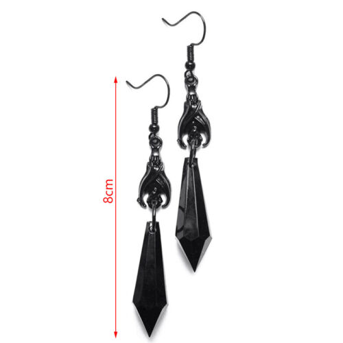Black Bat Earrings with Red Teardrop Beads, Earrings, Gothic Jewelry, WENH - Picture 1 of 10