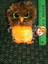 Ty Beanie Boo Owl * MIDNIGHT * 6" * ORANGE & BLACK * 2015 * Sparkle eyes * MWMT