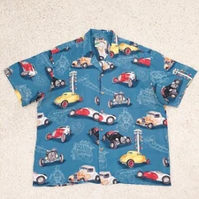 Vintage Paradise Found Classic Hot Rod Racing Car Hawaiian Aloha Shirt Size XL
