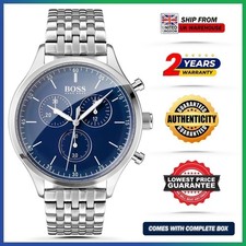 New HUGO BOSS HB1513653 Companion Blue Dial Silver Strap Chrono Mens Watch 43mm