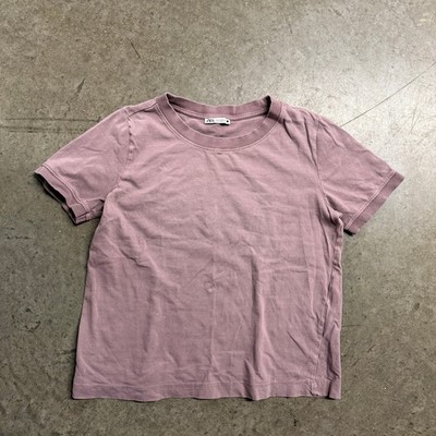 Zara Womens XL Mauve Purple Short Sleeve Ribbed Trim Crew Neck Basic T-Shirt
