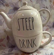 New Rae Dunn Magenta Steep Drink Stackable Mug Teapot Cup Bundle Set