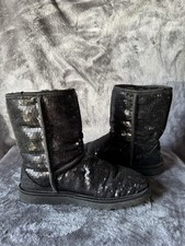 UGG Classic Black Sequin Sparkle Sheepskin Lined Boots Women  s Sz 6 Winter Fall