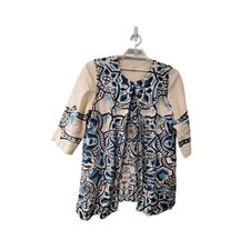 Chicos jacket womens size 3 US 16 100 linen pockets ivory blue Bohemian boho