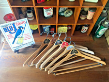 Vtg Advertising Wood Wishbone Suit Coat Hangers Pant Bar 6 Lot Midcentury Closet