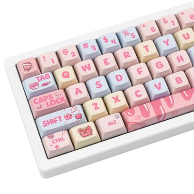 Custom Keycaps, 133 Keys Creamy Strawberry Cute Keycap, Dye Sublimation PBT K...