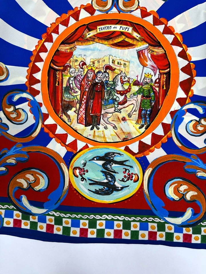 Dolce & Gabbana Mujer Top Blusa de Seda Camiseta Vibrante Teatro Pupi Talla 36 IT/XS Foto 3 de 4