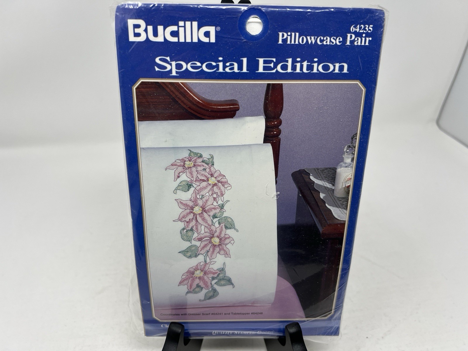 Bucilla Cross Stitch Pillowcase Pair Kit Clematis Floral #64
