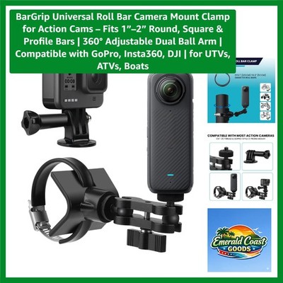 Durable BarGrip Camera Mount for UTVs & Boats - GoPro & Insta360 Compatible