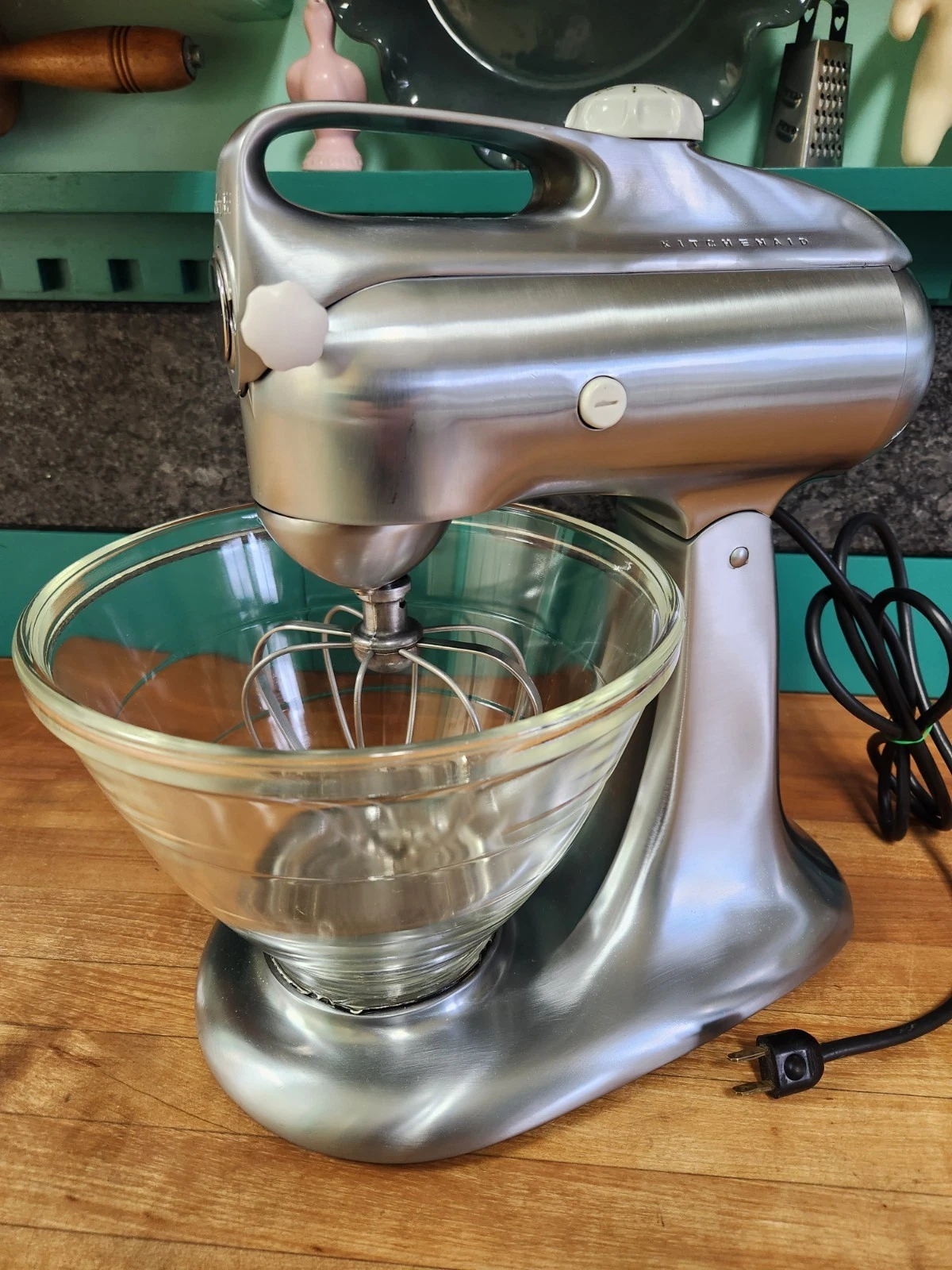 Vintage KitchenAid Hobart Model 3C Mixer in Satin Chrome Mid Century 1950s - EUC