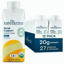 Kate Farms Organic 1.8 Renal Shake Vanilla 20g Protein Dialysis 12 Pack
