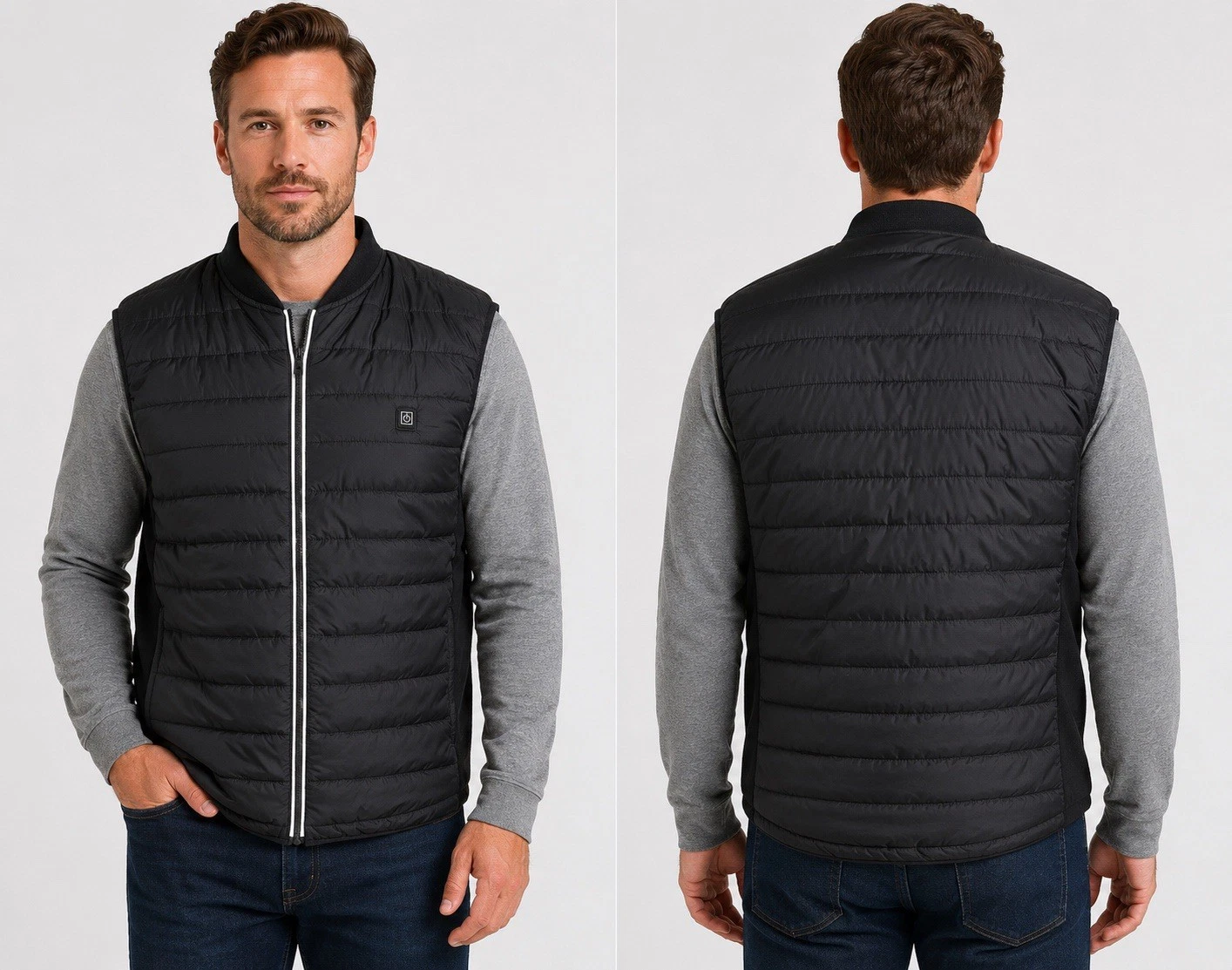 Men's Black USB Rechargeable Heated Lightweight Quilted Zip Front Puffer Vest XL