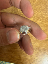Silver Round Pavé Cubic Zirconia Halo Cluster Cocktail Ring, Size O