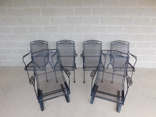 Vintage Woodard Style Wrought Iron Outdoor Dining Chairs  - Set of 6