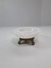Vintage Ornate Footed White Milk Glass Round Trinket Dish