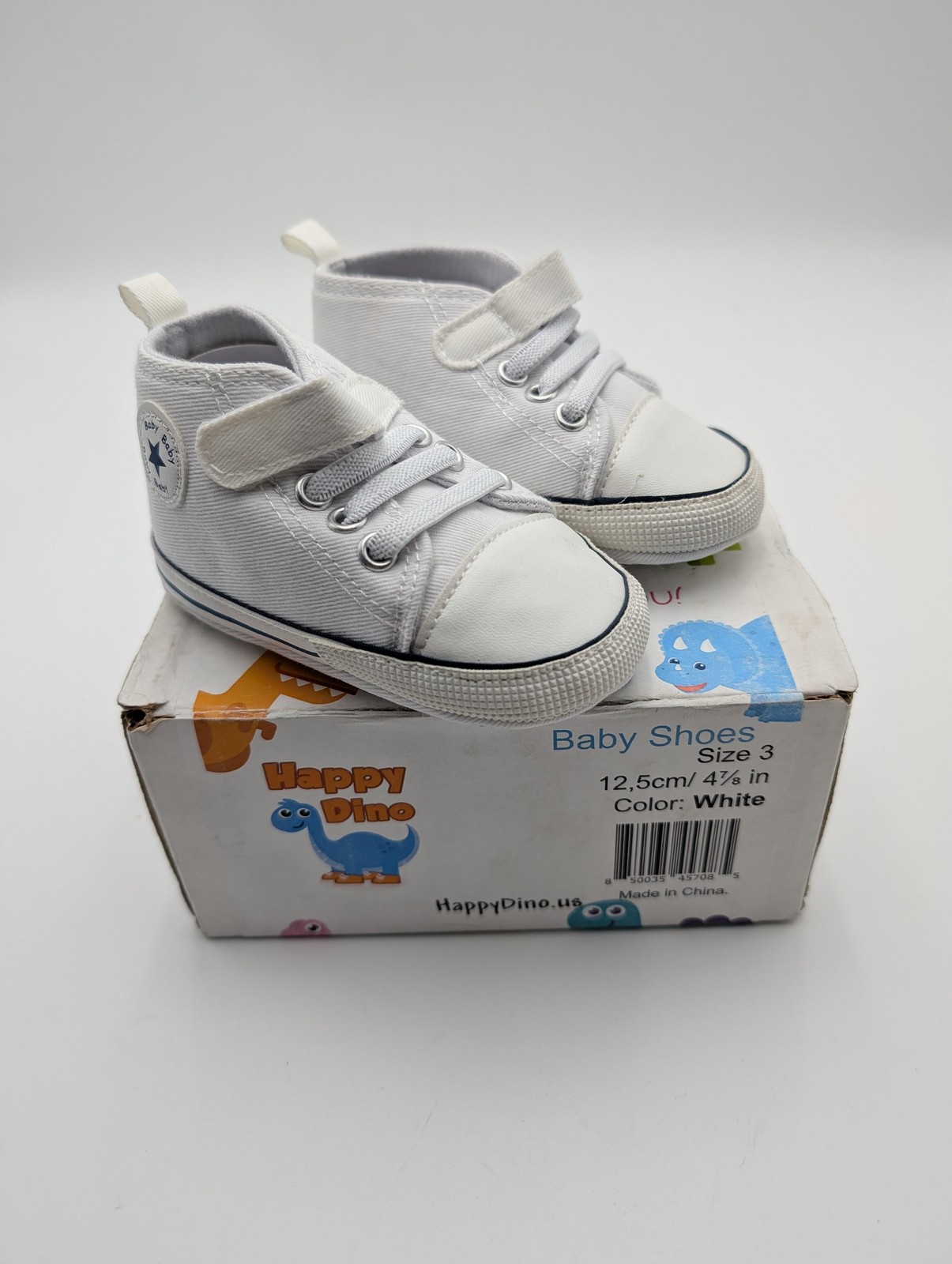 Boys Size 3 White High Top Fabric Sneaker Casual Crib